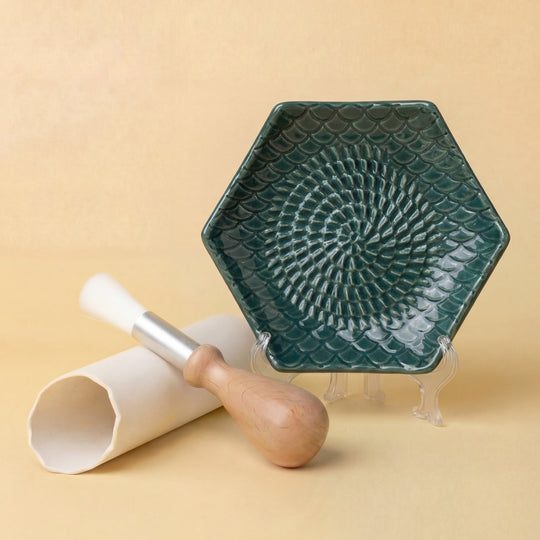 great plate ceramic grater garlic peeler and brush