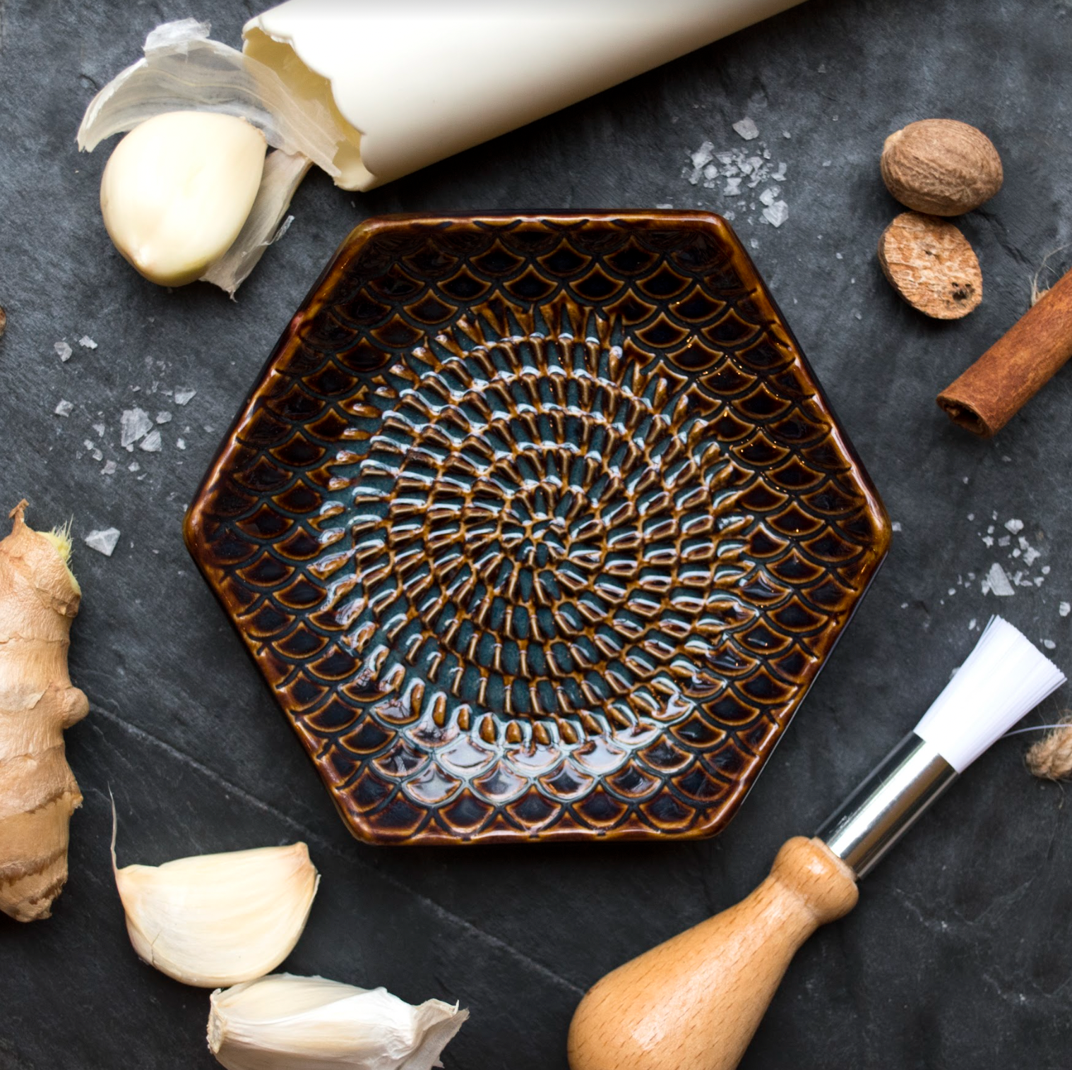 garlic grater plate in moss – Hamlet Pottery