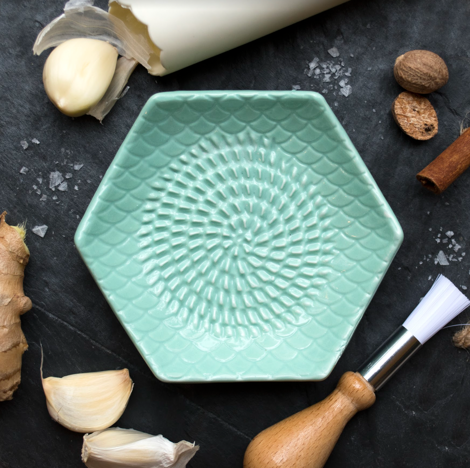garlic grater plate in moss – Hamlet Pottery