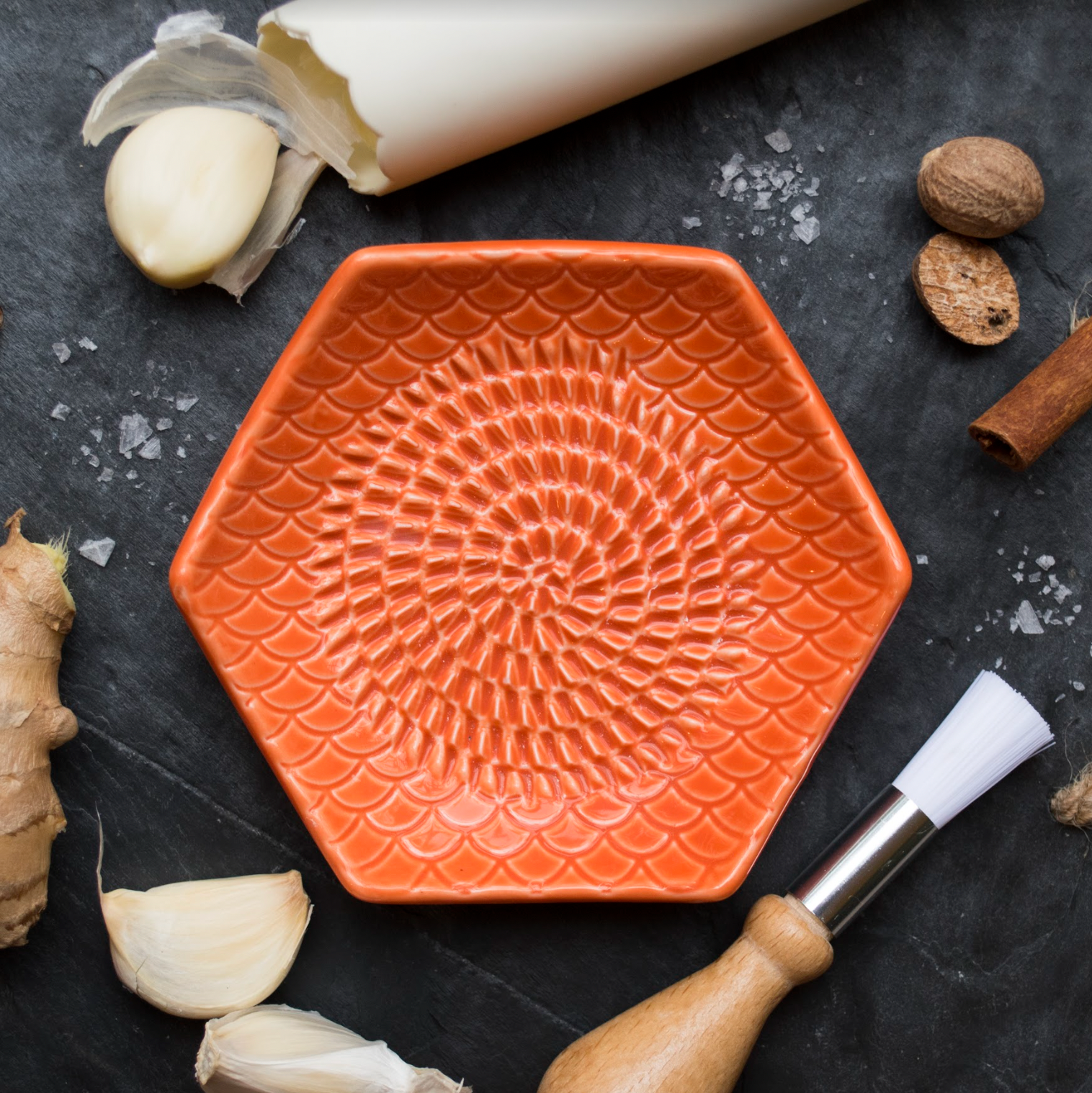 The Grate Plate Handmade Ceramic Grater (Includes Garlic Peeler