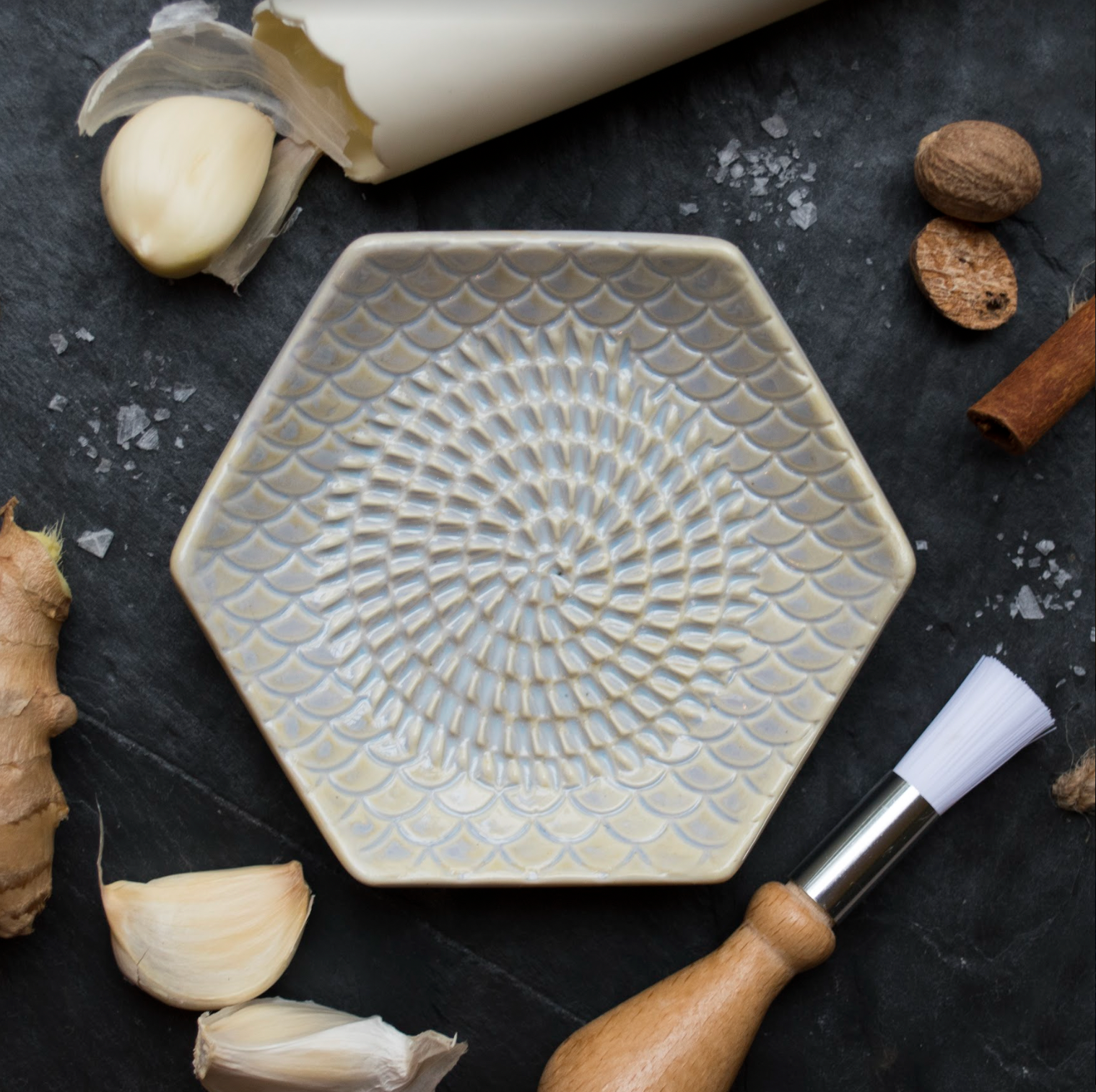 The Grate Plate Handmade Ceramic Grater (Includes Garlic Peeler